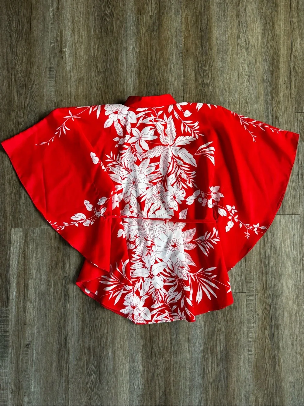 Vintage Hawaiian Kimono Style Top Red Floral - Picture 4 of 4